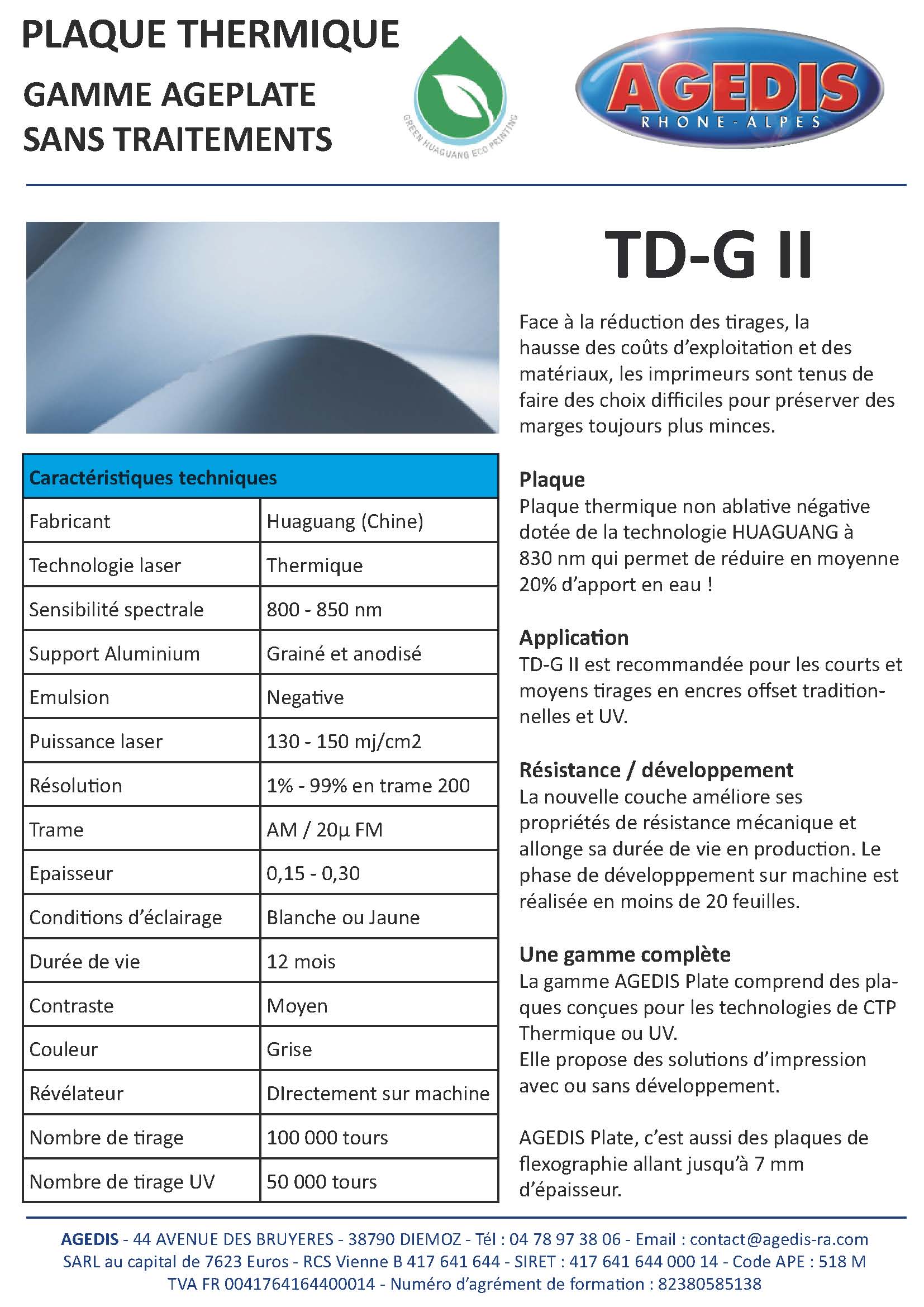 Plaque offset Huaguang sans traitements TD-G II
